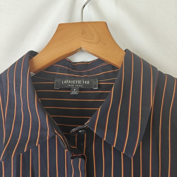 Lafayette 148 Striped Cotton Button Up Long Sleeve Shirt Size Small Women's - Picture 6 of 10